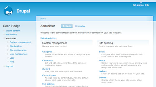 Admin Navigation Options