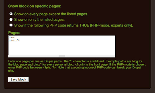 Sidebar Block User Pages