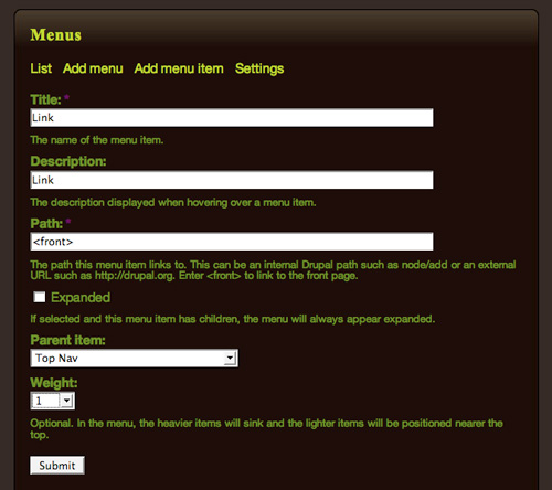 Top Menu Add Item