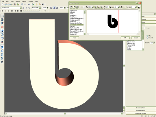 Rendering first letter in Xara 3D