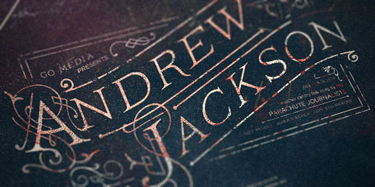 close up of the Andrew Jackson typography