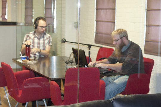 Jeff and Bryan prepping for recording