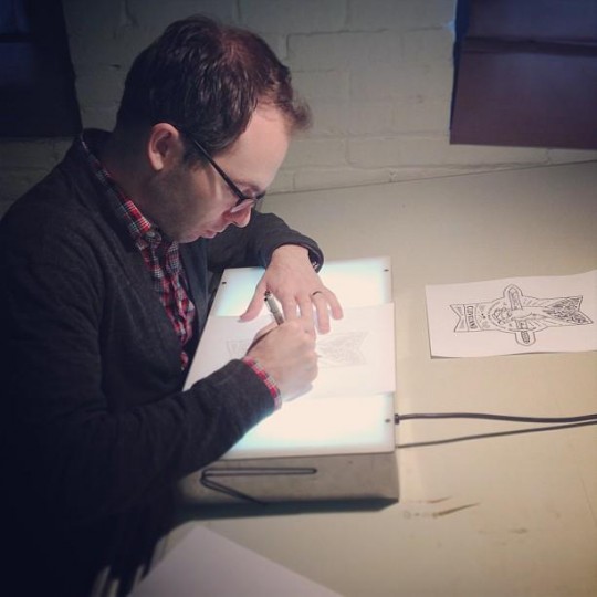 jeff finley drawing with a light box