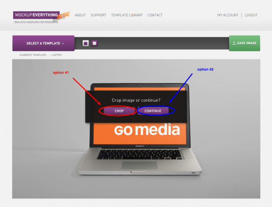 Click "crop" or "continue" Click "crop" or "continue"