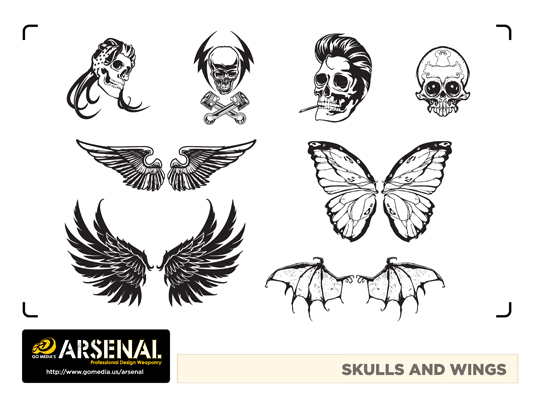 Go Media's Arsenal - Vector set 22 - Skulls and wings